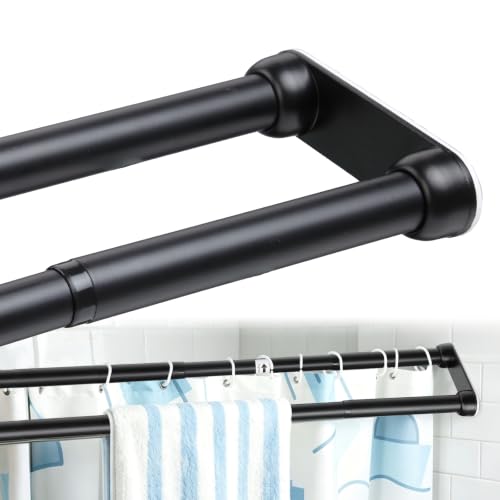Adjustable Double Shower Curtain Rod - No Drilling Tension Shower Pole, Rustproof Metal