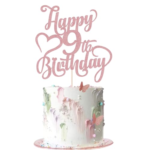 Happy 9th Birthday Cake Topper - Rose Gold Glitter 9th Birthday Decorations