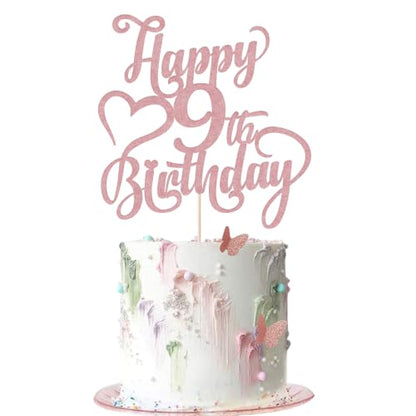 Happy 9th Birthday Cake Topper - Rose Gold Glitter 9th Birthday Decorations