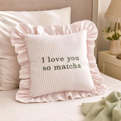 14x14 Inch Heartwarming Matcha Throw Pillow - Cute Home Decor