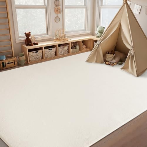 Cream White Non-Slip Nursery Rug 4x6 Feet - Soft Modern Bedroom & Living Room Carpet with Memory Foam