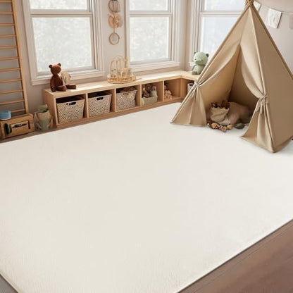 Cream White Non-Slip Nursery Rug 4x6 Feet - Soft Modern Bedroom & Living Room Carpet with Memory Foam