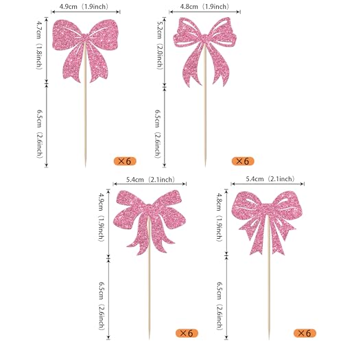 Pink Christmas Bowknot Cupcake Toppers 24 Pack - Holiday Party Decorations
