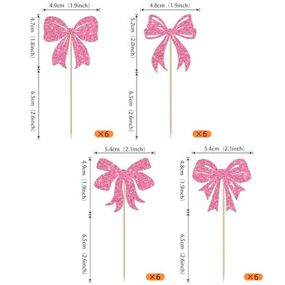 Pink Christmas Bowknot Cupcake Toppers 24 Pack - Holiday Party Decorations