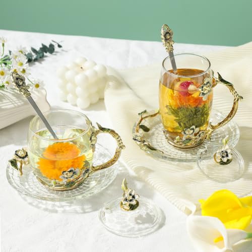 11oz Fancy Flower Tea Cup with Lid and Spoon - Mother's Day Gift