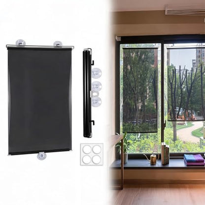 Blackout Window Shade with Suction Cups - No Drill, 30W x 78H - Black / Silver