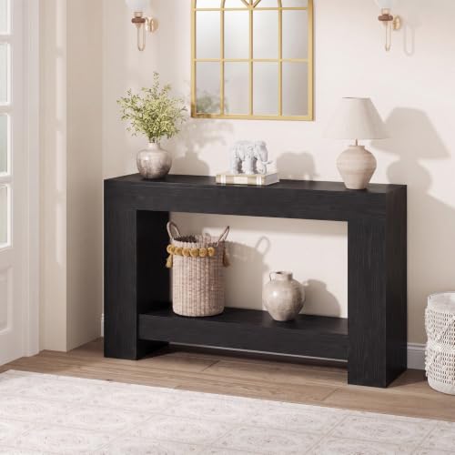 Farmhouse 47-Inch Black Console Table with 2-Tier Storage - Entryway Furniture