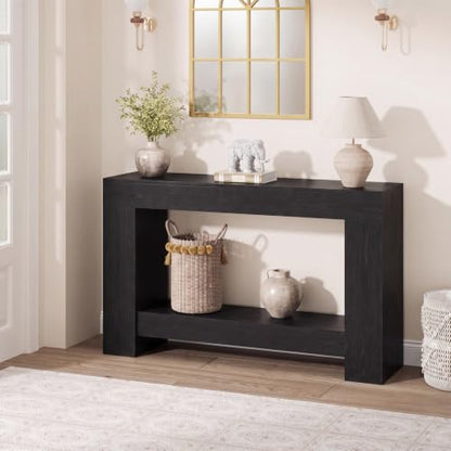 Farmhouse 47-Inch Black Console Table with 2-Tier Storage - Entryway Furniture