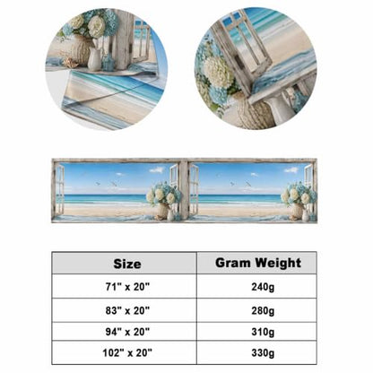 Blue Coastal Bed Runner for King Size Bed - 94x20 Inch Reversible Decorative Bed Throw Scarves