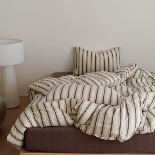 Full Brown Striped Duvet Cover Set - Microfiber Bedding with Pillowcases