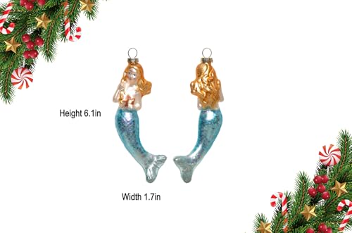 Blown Glass Mermaid Christmas Ornaments - Set of 2 Holiday Tree Decorations