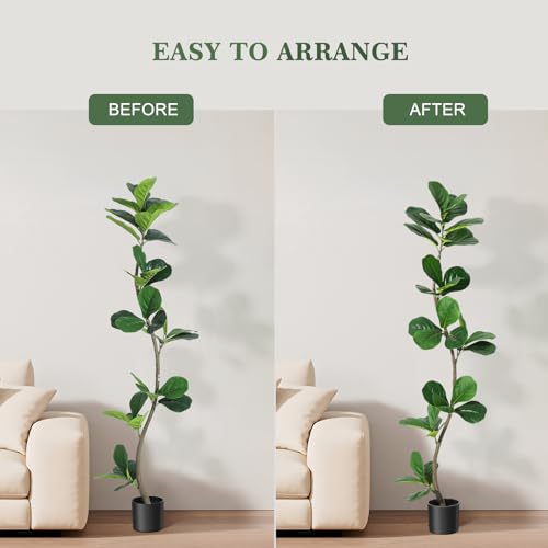 GarveeHome Artificial Fiddle Leaf Fig Tree - 5 ft Fake Plant with Black Nursery Planter, Large Fake Tree for Home or Office Decor - Artificial Plants Indoor Outdoor, Housewarming Gift