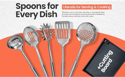 MENZELIANO 13 pcs kitchen knife set with block and cooking stainless steel utensils set with holder