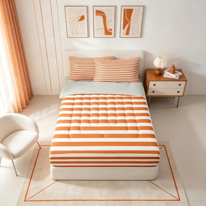 Kids Zipper Bedding Set Twin Orange with Comforter Pillowcases & Fitted Sheet