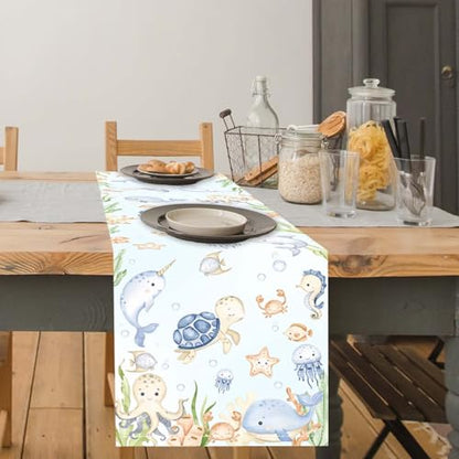 Under the Sea Baby Shower Table Runner 13x72 Inch Marine Animal Decor - Variation of THIS listing
