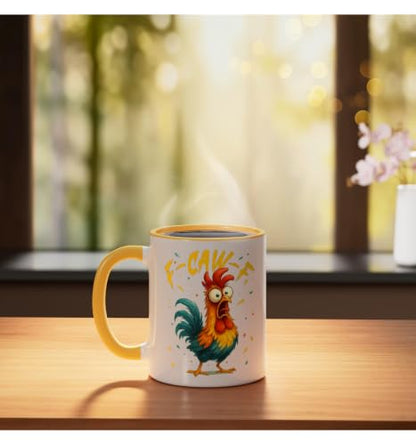 Funny Rooster Ceramic Mug - F Caw F Chicken Whisperer 11oz Yellow/White