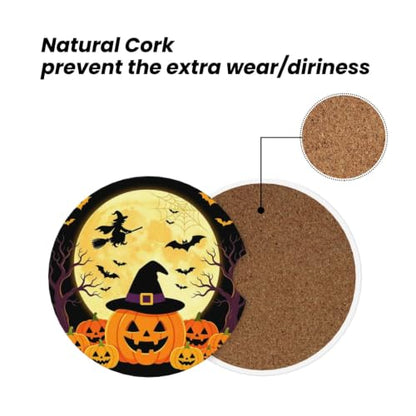 Halloween Pumpkin Car Coasters for Cup Holders - Yellow, 2.56 Inch Set