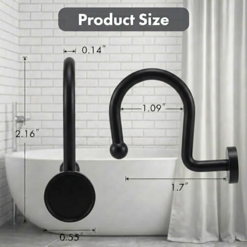 Bathway Plastic Shower Curtain Hooks - Black, Medium, 12 Pcs - Decorative Bathroom Hooks