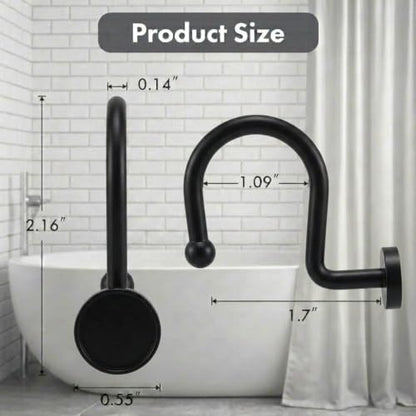 Bathway Plastic Shower Curtain Hooks - Black, Medium, 12 Pcs - Decorative Bathroom Hooks