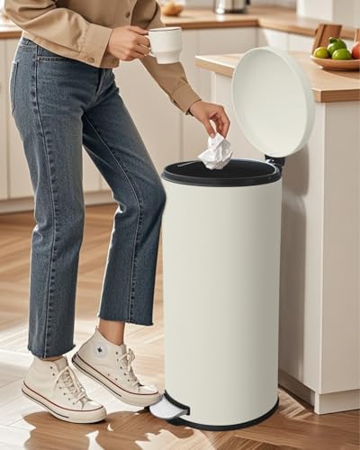 30L Pedal Trash Bin with Soft Close Lid and Removable Inner Bucket - Beige