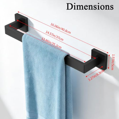FLE 16 Inch Black Wall Mount Towel Bar - Bathroom & Kitchen Stainless Steel