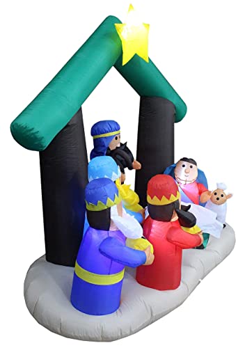 Christmas Inflatable Decorations Bundle - Nativity Scene & Christmas Tree with Lights, Indoor & Outdoor Party Decor