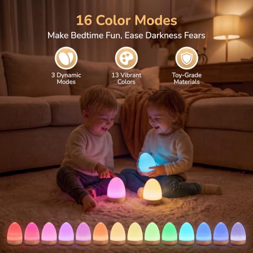 Rechargeable Baby Night Light with Touch Control & 13 Color Modes - Safe Nursery Egg Light