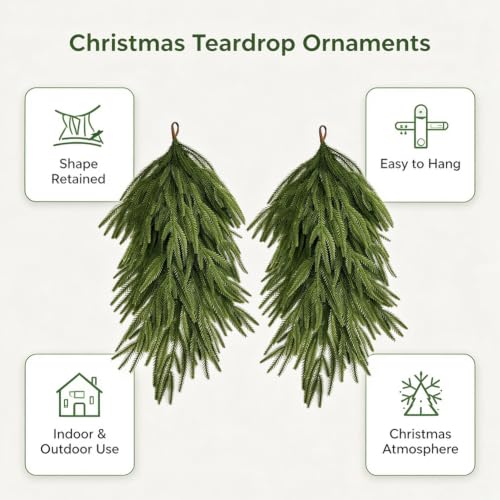 Artificial Christmas Teardrop Swag Set - 2 Pack 25 Inch Norfolk Pine Decor