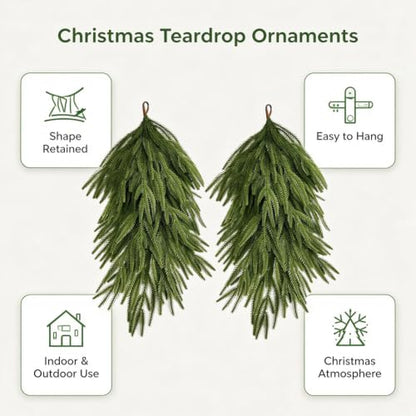 Artificial Christmas Teardrop Swag Set - 2 Pack 25 Inch Norfolk Pine Decor
