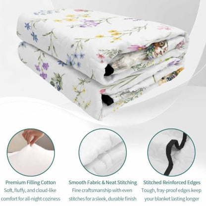 Sage Spring Floral Dog Quilt Set Twin XL 3-Piece Comforter Bedding