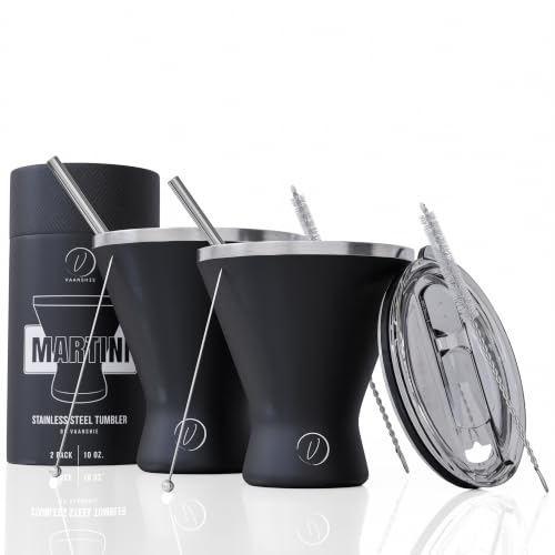 10oz Stainless Steel Martini Glass Set of 2 - Black, Vacuum Insulated, Unbreakable Cocktail Glasses for Home & Bar