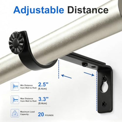 Black Curtain Rod Brackets Heavy Duty Wall Mount 2 Pack for 1 Inch Round Rods