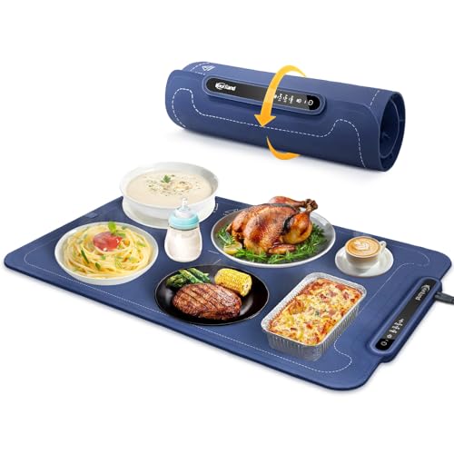 Extra-Large Warming Mat for Food - 3 Temp Levels Food Warmers, Foldable Electric Warming Tray with Child Safety Lock, Auto-Shutoff, Full Surface Heating Silicone Heating Tray for Gatherings, Parties