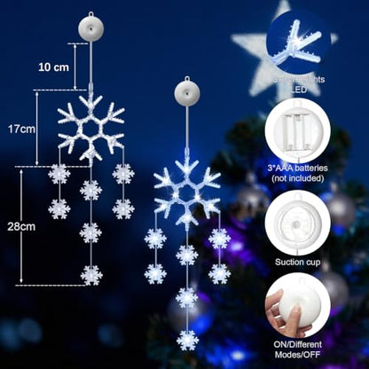 3 Pack Christmas Snowflake Window Lights - Battery Operated, Cool White, Indoor Decor