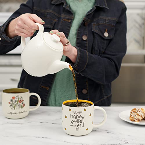 Large Ceramic Coffee Mug with Proverbs Bible Verse - Like Honey & Yellow Bee, 15 oz - Encouragement Gift for Women