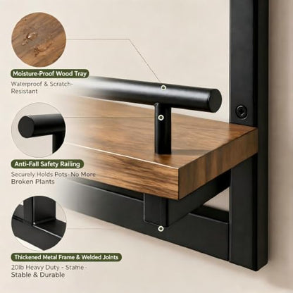 Floating Wall Shelf with Safety Rail for Plants & Decor