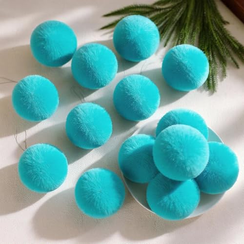 Turquoise Christmas Furry Ball Ornaments Set of 15 - 3.5 Inch Tree Decor