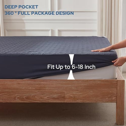 2 Pack Waterproof Mattress Protector, Twin Size Mattress Pad Noiseless with Deep Pocket Fitted for 6"-15", Breathable Dirt-Proof Single Bed Mattress Cover for Bedroom, Dorm Room (Gray)