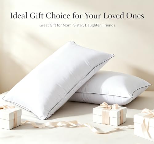 Queen Size Goose Down Pillow Set of 2 - White, Dual-Side Support and Plush Comfort