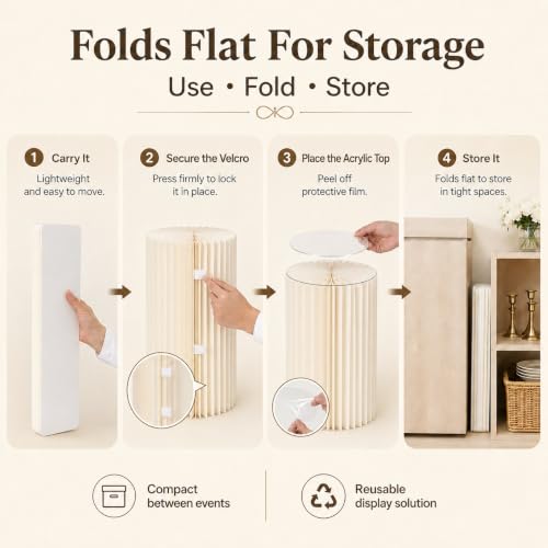 Foldable White Cylinder Pedestal Stands with Acrylic Plates - 5 Pack, Multi-Height, 11.8 Inch Cake Display for Parties - Variation of 5PCS-7.8/15.7/23.6/31.5