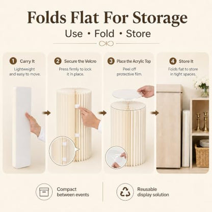 Foldable White Cylinder Pedestal Stands with Acrylic Plates - 5 Pack, Multi-Height, 11.8 Inch Cake Display for Parties - Variation of 5PCS-7.8/15.7/23.6/31.5