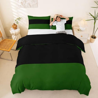 Green Black Duvet Cover Queen Size Bedding Set Stripes Geometric No Comforter Zipper Closure