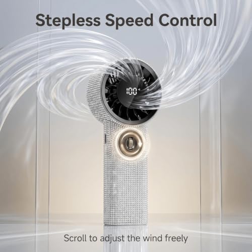 White Diamond Luxury Handheld Fan with Rhinestones, 100 Speed Stepless Control