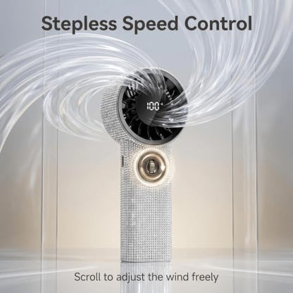 White Diamond Luxury Handheld Fan with Rhinestones, 100 Speed Stepless Control