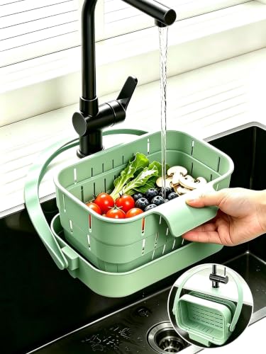 Foldable Hanging Sink Drain Basket - Green, Fast-Draining, Detachable Kitchen Organizer