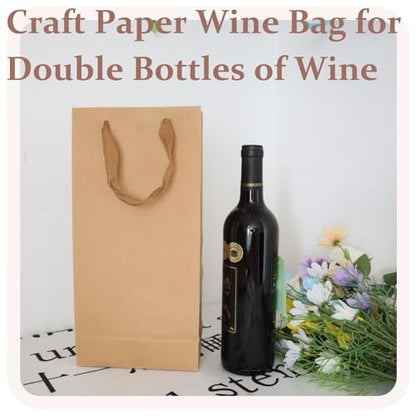Brown Kraft Paper Wine Gift Bags with Handles - 6 Pack for Bottles