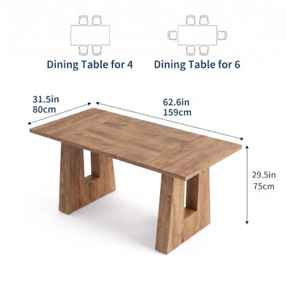 Garvee 63-Inch Modern Dining Table - Light Brown, Seats 4-6