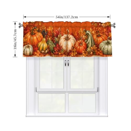 Fall Pumpkin Valance Curtain - 54W x 18L Short Window Treatment with Rod Pocket - Holiday Home Decor