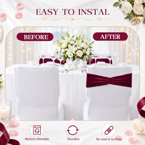 50 Pcs Red Spandex Wedding Chair Sashes with Bow - Elegant Party Decor