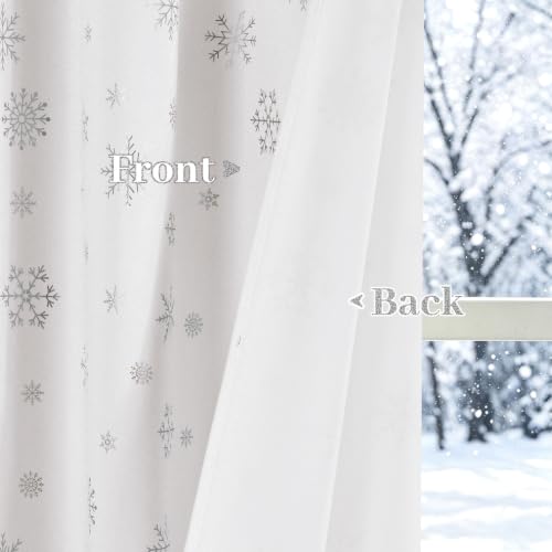 Christmas Curtains 84 Inch Silver Snowflake Foil Print White Velvet - White/Silver Snowflake